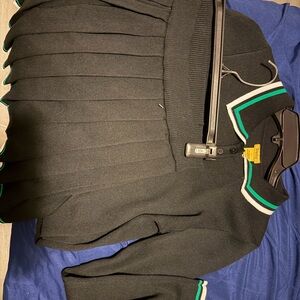 Black Pleated Dress with Green and White Trim